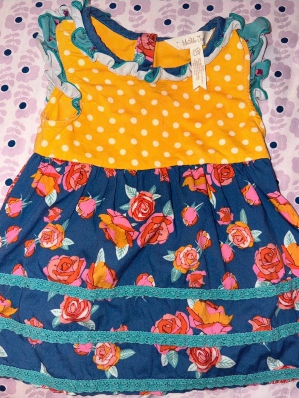 Matilda Jane Yellow Polka & Navy Floral Ruffle Dress/shirt 18-24mo
